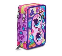 Seven Astuccio Scuola SJ Gang a nimali Fantasy 3 Zip, Organizzato Completo con Pennarelli Matite Ecc, Scuola y Tempo Libero
