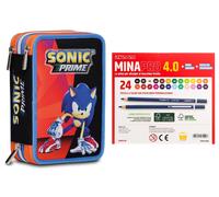 Seven Astuccio Scuola Sonic Prime 3 Zip Completo di Matite + 24 Pastelli