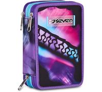 Seven Astuccio Scuola 3 zip PINK FUSION, Viola, Portapenne attrezzato, Triplo scomparto, 45 pezzi, Completo di penne, matite e colori, Accessori Zaino, Scuola elementare, Asilo, Bambina