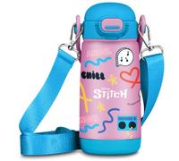 Seven Borraccia Kid con tracolla ANGEL LILO & STITCH, Blu, 400 ml, Acciaio Inox, BPA free, Ermetica, Caldo 12h/Freddo 24h, A prova di perdite, Scuola, Sport, Viaggio, Per bambini, Idea regalo