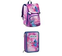 Seven Bundle Stitch Zaino scuola elementare Estensibile Bambina e Ragazza, viola + Astuccio Lilo & Stitch 3 Zip con contenuto