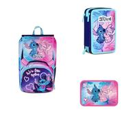 Seven Bundle Zaino Lilo & Stitch Estensibile + Astuccio + Portamerenda Scuola Elementare, Bambina
