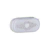 Seven Bustina Round Plus GlitzyCute, Bianco, Astuccio con Passanti Elastici Portapenne e Tasca Interna con Zip, Scuola Media e Superiore