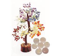 Seven Chakra Tree Feng Shui Bonsai Astro Vastu Numero Cristallo Buona Fortuna Albero Ricchezza e Prosperità Regalo Spirituale & Pietra Simbolica di Quarzo Rosa Set di 7, 300 Perline di Cristallo
