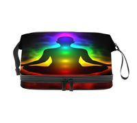 Seven Chakra, trousse per cosmetici a doppio strato, per donne e ragazze, trousse da viaggio per trucchi, pratica borsa organizer con scomparto per pennelli, Multi, 27x15x14 cm/10.6x5.9x5.5 in, Beauty