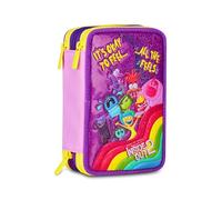 Seven Inside Out 2 Astuccio Scuola 3 Zip, Viola, Portapenne Triplo Scomparto Completo Di Penne, Matite, Colori, Accessori Zaino, Scuole Elementari, Bambina