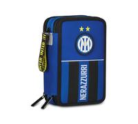Seven Inter Astuccio Scuola 3 Zip, Blu, Portapenne Triplo Scomparto Completo Di Penne, Matite, Colori, Scuola Elementare, Bambino, calcio