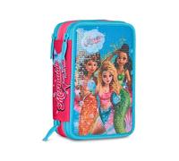 Seven Mermaid Magic Astuccio Scuola 3 Zip, Celeste, Portapenne Triplo Scomparto Completo Di Penne, Matite, Colori, Scuola Elementare, Bambina