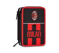 Seven Astuccio Scuola 3 Zip Milan, Nero, Triplo Scomparto, 45 pezzi, Set cancelleria incluso, Accessori Zaino, Scuola elementare, Bambini e ragazzi, Calcio, Prodotto ufficiale