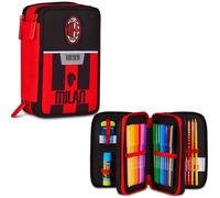 Seven Milan Astuccio Scuola 3 Zip, Nero, Portapenne Triplo Scomparto Completo Di Penne, Matite, Colori, Accessori Zaino, Scuola Elementare, Bambino Calcio