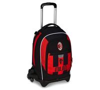 Seven Milan Trolley Scuola Jack 3 Ruote, Rosso Nero, Squadra Calcio, Zaino Con Carrello Sganciabile Da 33 Litri, Per Scuola Elementare e Media,Bambino