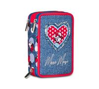 Seven Minnie Astuccio Scuola 3 Zip, Blu Denim, Portapenne Triplo Scomparto Completo Di Penne, Matite, Colori, Scuole Elementari, Bambina