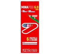 Seven Pastelli Scuola Minapro 6.0 - Scatola 6 Pz, 6 Pastelli a colori con spazio nome personalizzabile, Bambini e Ragazzi
