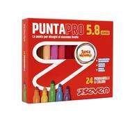 Seven Pennarelli Scuola Puntapro 5.8 - Scatola da 24 Pz, Pennarelli a Colore, Super Washable, Bambini e Ragazzi