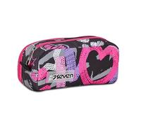 Seven Portapenne Scuola 2 Zip, Nero Fucsia, Draft Heart, Bustina Doppio Scomparto Con Organizer, Tasche ed Elastici Porta Penne, Accessori Zaino, Medie, Superiori, Bambina Ragazza
