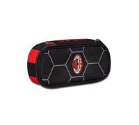 Seven Portapenne Scuola ROUND PLUS - A.C. MILAN Calcio -PATH OF VICTORY, Nero Rosso - Astuccio Scuola Monozip con Organizer Interno, Passanti Elastici - Accessori Zaino Scuola - Astuccio Bambino