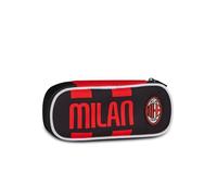 Seven Portapenne Scuola Round Plus A.C. Milan, Nero, Astuccio passanti elastici portapenne, Taschino Interno con zip, Scuola media e superiore, Per bambini e ragazzi, Calcio, Prodotto ufficiale