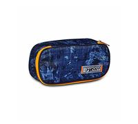 Seven Portapenne Scuola ROUND PLUS BIG - DEEPLY INDIGO - Astuccio Monozip con Organizer Interno, Passanti Elastici - Tessuto 100% Eco-Material