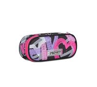 Seven Portapenne Scuola Round Plus, Nero Fucsia, Draft Heart, Bustina Ovale Con Tasca Interna ed Elastici Porta Penne, Accessori Zaino, Elementari, Medie, Superiori, Bambina Ragazza
