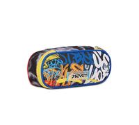 Seven Portapenne Scuola Round Plus, Nero Giallo, Mark On Boy, Bustina Ovale Con Tasca Interna ed Elastici Porta Penne, Accessori Zaino, Elementari, Medie, Superiori, Bambino Ragazzo