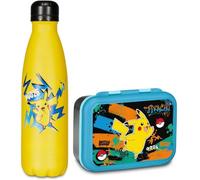 Seven Set Borraccia Termica in Acciaio Inox 500ml e Portamerenda, Giallo e Blu, Design Pikachu