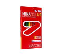 Seven Set Matite Colorate - Scatola da 12 pz - Confezione Pastelli Colorati - Matite Colorate Scuola, Ufficio - Pastelli MINA 4.0 - Spazio Etichetta Nome - Matite Scuola, Pastelli Scuola