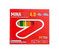 Seven Set Matite Colorate - Scatola da 24 pz - Confezione Pastelli Scuola, Ufficio - MINA 4.0 - Spazio Etichetta Nome