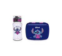 Seven Set Portamerenda + Borraccia LILO & STITCH Blu per bambini, Divisorio interno, Borraccia 460ml con coperchio ermetico, Prodotto ufficiale, Calcio, Idea regalo bambini e adulti