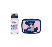 Seven Set Portamerenda + Borraccia LILO & STITCH Rosa per bambini, Divisorio interno, Borraccia 460ml con coperchio ermetico, Prodotto ufficiale, Calcio, Idea regalo bambini e adulti