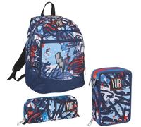 Seven Set Scuola Boy, Zaino con Astuccio 3 Zip e bustina, Streetdoodles