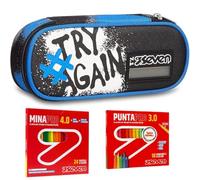 Seven Set Scuola con Astuccio Round Plus e Materiale da Disegno, Kit con 24 Pastelli Mina PRO 4.0 e 18 Pennarelli Punta PRO 3.0, Design Moderno (Royal)