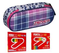Seven Set Scuola con Astuccio Round Plus e Materiale da Disegno, Kit con 24 Pastelli Mina PRO 4.0 e 18 Pennarelli Punta PRO 3.0, Design Moderno (CHEER GIRL)