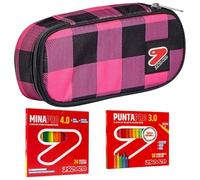 Seven Set Scuola con Astuccio Round Plus e Materiale da Disegno, Kit con 24 Pastelli Mina PRO 4.0 e 18 Pennarelli Punta PRO 3.0, Design Moderno (College Girl)