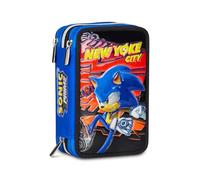 SevenSonic Astuccio Scuola 3 Zip, Rosso, Portapenne Triplo Scomparto Completo Di Penne, Matite, Colori, Accessori Zaino, Scuole Elementari, Bambino