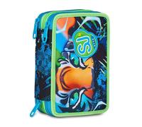 SJ GANG STYLE JAM GANG Astuccio Scuola 3 Zip Air Tiger, Blu, Portapenne Triplo Scomparto Completo Di Penne, Matite, Colori, Accessori Zaino, Scuola Elementare, Bambino