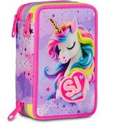 SJ GANG STYLE JAM GANG Astuccio Scuola 3 Zip Fable Journey, Rosa, Portapenne Triplo Scomparto Completo Di Penne, Matite, Colori, Accessori Zaino, Scuola Elementare, Bambina