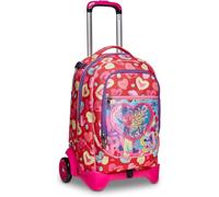 Seven SJ Gang Trolley Sganciabile Jack, Zaino Scuola Elementare e Media Bambina e Ragazza, Modello 2 Ruote, Cuori Red Free Your Heart, Fucsia e Rosso + kit penne e portachiave paillettes