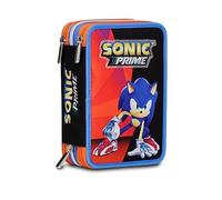 Seven Sonic Astuccio Scuola Elementare 3 Scomparti, COME AND GET ME, Blu Rosso, Contenuto 43 pz, Completo di Matite, Penne, Pennarelli, Portapenne Scuola Bambino Elementari