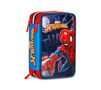 Seven Spiderman Astuccio Scuola 3 Zip, Blu, Portapenne Triplo Scomparto Completo Di Penne, Matite, Colori, Accessori Zaino, Scuole Elementari, Bambino