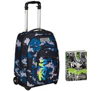 Seven Trolley Fisso, GreenScreen, Blu, 2 in 1, Doppio Uso, Trolley e Zaino, Scuola e Viaggio + Seven Diario Scuola Standard 12 Mesi, Nero, Ragazzo