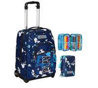 Seven Trolley Fisso Scuola, Blu, 2 in 1, Doppio Uso + Astuccio 3 Scomparti Seven, Blu, Bambino e Ragazzo