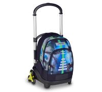 Seven Trolley FLEX Seven 3 RUOTE - WRITE DOWN Sganciabile Jack 3 Wheeled, Zaino Scuola Elementare, Tre Ruote per Scalini,Grafica Camo Half-Tone Blu, Verde e Nero + kit penne e portachiave fischietto