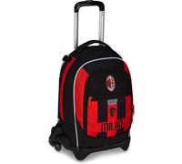 Seven Milan Trolley Scuola Jack 3 Ruote, Rosso Nero, Squadra Calcio, Zaino Con Carrello Sganciabile Da 33 Litri, Per Scuola Elementare e Media,Bambino