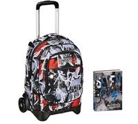 Seven Trolley New Tech, 2 Ruote, Spray Me, Nero, 3 in 1, Carrello Sganciabile, Scuola e Viaggio + Seven Diario Scuola Standard 12 Mesi, Blu, Ragazzo