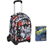 Seven Trolley New Tech, 2 Ruote, Spray Me, Nero, 3 in 1, Triplo Uso, Carrello sganciabile, Scuola e Viaggio + Seven Diario Scuola Standard 12 Mesi, Blu, Ragazzo