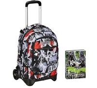 Seven Trolley New Tech, 2 Ruote, Spray Me, Nero, 3 in 1, Triplo Uso, Carrello sganciabile, Scuola e Viaggio + Seven Diario Scuola Standard 12 Mesi, Nero, Ragazzo