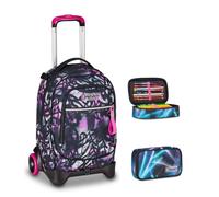 Seven Trolley New Tech, 33 L, Triplo Uso, Doppio Scomparto, Scuola, Bambine, Ragazze, fucsia/nero + Astuccio Quick Case FREETHINK, Blu,45 pezzi, Completo di matite e colori