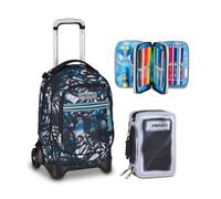 Seven Trolley New Tech, 33 L, Triplo Uso, Zaino Sganciabile, Doppio Scomparto, Tyle, Bambini e Ragazzi, grigio/nero + Astuccio 3 zip SHADOWS OF COLOR, Nero, 45 pezzi, Set cancelleria incluso