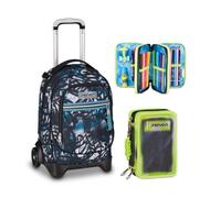 Seven Trolley New Tech, 33 L, Triplo Uso, Zaino Sganciabile, Doppio Scomparto, Tyle, Bambini e Ragazzi, grigio/nero + Astuccio 3 zip SHADOWS OF COLOR, Nero, 45 pezzi, Set cancelleria incluso