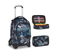 Seven Trolley New Tech, 33 L, Triplo Uso, Zaino Sganciabile, Doppio Scomparto, Tyle, Bambini e Ragazzi, grigio/nero + Astuccio Quick Case FREETHINK, Grigio, 45 pezzi, Completo di matite e colori